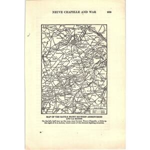 Battle Front Between Armentieres and La Bassee 1919 WWI Map Print AF9-15